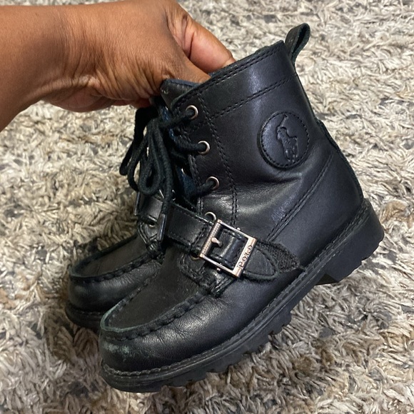 Polo Ralph Lauren Black leather upper kid Combat Boots sz 9 - Picture 3 of 9